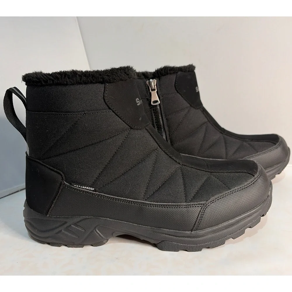 Silent Care Mens Waterproof Snow Boots Black Faux Fur Lined Side Zip SW-2021 11